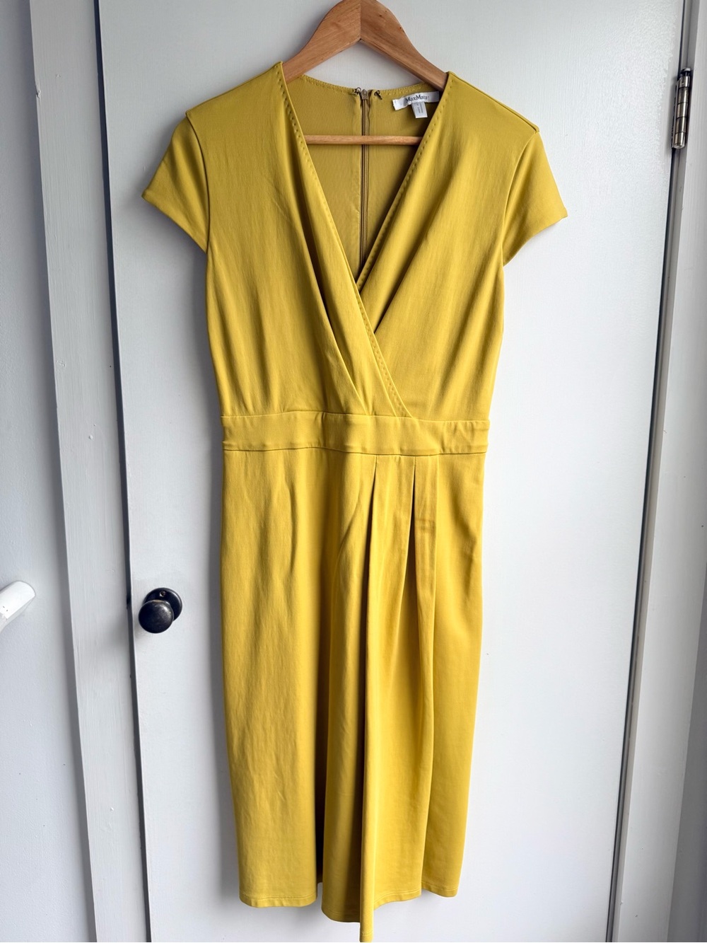 Max Mara Yellow Sheath Dress | V-Neck Faux Wrap | US 10 / IT 44